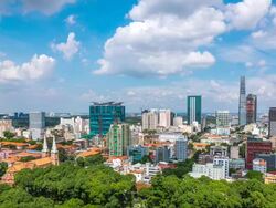 WS T/L View of Ho Chi Minh City downtown with clouds moving in sky / Ho Chi Minh City, Southeastern, Vietnam Stock Footage