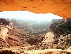 MS TU Glow of rising sun though famous Arch /  UTAH,United States   Stock Footage