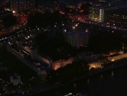 Aerial view of Tower of London at night / London, England Stock Footage