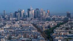 Night to day time lapse over La Defense business district, Paris, France, Europe Stock Footage