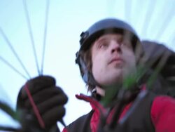 HD: Paraglider Preparing Parachute Stock Footage