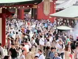 WS HA View of people near senso ji temple / Asakusa, Tokyo, Japan Stock Footage