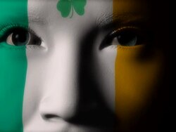 Beautiful girl IRELAND flag face painted Stock Footage