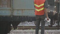 Thai train attach railroad cars Stock Footage