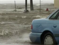 CU Shot of blue car floating in storm surge with Hurricane Gustav / Gulfport, Mississippi, United States Stock Footage