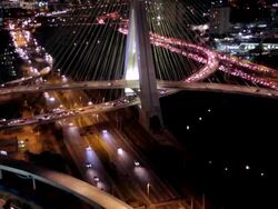 Time Lapse. Sao Paulo. busy traffic over bridge at night Stock Footage