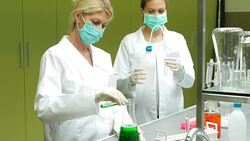 New medicine produced in laboratory Stock Footage