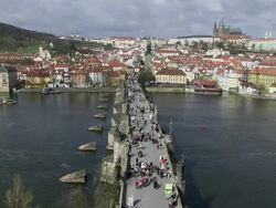 WS People walking on charles bridge near prague castle / Prague, Hlavni mesto Praha, Czech Republic Stock Footage