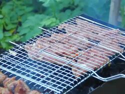 Grilling meat on brazier. Stock Footage