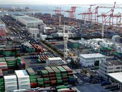Busy Japanese Cargo Container Port, Odaiba, Tokyo, Japan, Asia Stock Footage