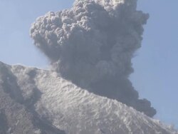Explosive volcanic eruption at Sakurajima volcano Stock Footage