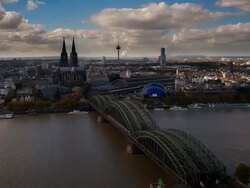 The Cathedral (Dom) and River Rhine, Cologne (Koln), North Rhine Westphalia, (Nordrhein-Westfalen), Germany, Europe Stock Footage