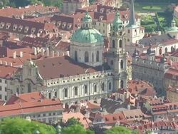 MS AERIAL Shot of church / Prague, Czech Republic Stock Footage