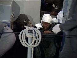 WRAP Immigrants arriving with coast guard boats; departing from port News Clip