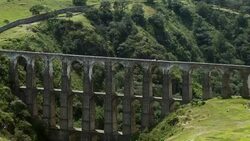 Aerial view of the ancient Xalpa aqueduct in Tepoztlan Mexico. Stock Footage