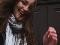 woman on a city street looking at the camera Stock Footage