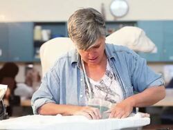 MS Female potter working in her studio / Santa Fe, New Mexico, United States Stock Footage