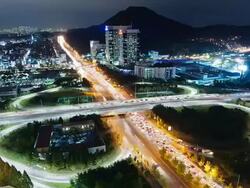 WS T/L View of Seoul Seochogu District Yangjae Interchange (Spaghetti Junction) at night / Seoul, South Korea Stock Footage