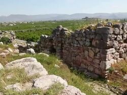 Tyrins, Mycenaean walls in the main entrance gate Stock Footage