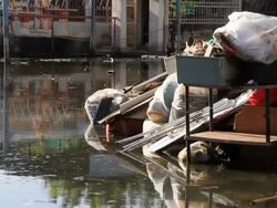 Household waste from flood situation. Stock Footage