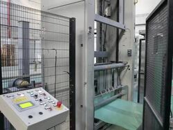 Glass Factory. Preparing to pack a stack of bottles. Stock Footage