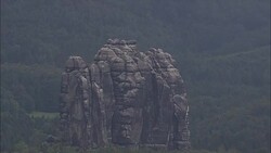 Bastei  - Aerial View - Saxony,  helicopter filming,  aerial video,  cineflex,  establishing shot,  Germany Stock Footage
