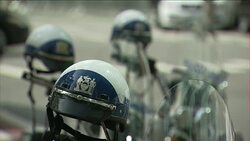 Police motorcycles outside UN headquarters News Clip