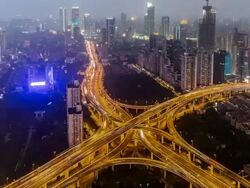 T/L WS HA Aerial View of Shanghai Day to Night Transition / Shanghai, China Stock Footage