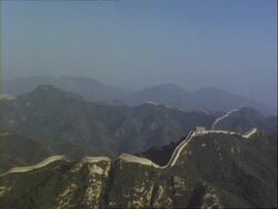 WA High angle view of Great Wall of China across hilly landscape, Badaling, China Stock Footage