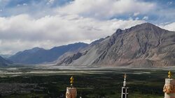 The Nubra valley as seen from the Diskit Monastery Stock Footage