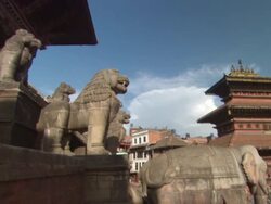 WS TD view of large steps in Buddhist temple  / Kathmandu, Central, Nepal Stock Footage