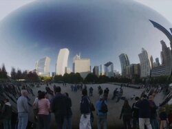 Wide shot of people visiting The Bean art installation / Chicago, Illinois, United States Stock Footage