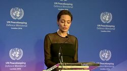 Angelina Jolie calls for more women in UN peacekeeping at United Nations meeting in London News Clip
