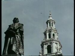 Red London bus in City of London; Oranges and Lemons Stock Footage