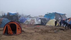 General views of the makeshift camp in Eidomeni Stock Footage