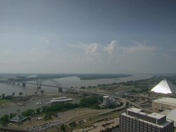 WS View of Pyramid Arena, Mississippi river and Hernando de soto bridge / Memphis, Tennessee, United States Stock Footage