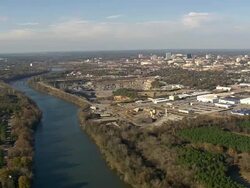 WS AERIAL View of city and river / South Carolina, United States Stock Footage
