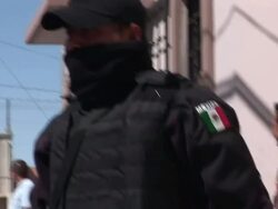 April 9 2009 MONTAGE Federal police officers, Juarez, Chihuahua, Mexico, AUDIO Stock Footage