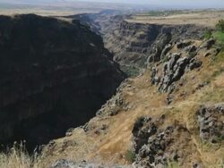 Kasagh river and canyon, view from Hovhannavank monastery Stock Footage