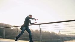 WS TS Joyful Student Crossing The Bridge Stock Footage