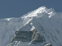 WS TU View of valley in snow covered mountains near Kang La pass / High Himalayas,UpperDolpo, Nepal  Stock Footage