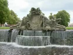 MS Shot of fountain in park of Ludwigslust Castle / Ludwigslust, Mecklenburg Vorpommern, Germany Stock Footage