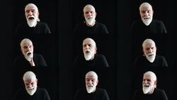 Facial expressions montage of senior man with beard, black background Stock Footage