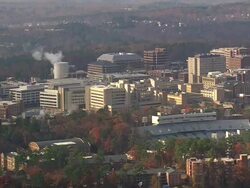 WS AERIAL View of buildings with stadium / North Carolina, United States Stock Footage