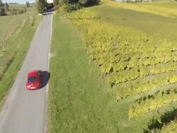 HD: Aerial Shot Of A Car Driving Along Vineyards Stock Footage
