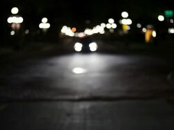 MS Black modern convertible car drinving at night through urban area / Minneapolis, Minnesota, United States Stock Footage