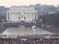 January 18, 2009 WS Spectators watching as large screens show Garth Brooks performing at the 'We Are One' concert on the National Mall to celebrate the inauguration of Barack Obama/ Washington, DC Stock Footage