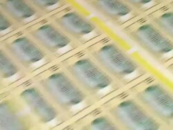 ECU, Sheets of American ten dollar bills moving fast on conveyor, Washington DC, USA Stock Footage