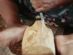 CU Man making wooden mask / Mas, Bali/Gianyar/Ubud, Indonesia Stock Footage
