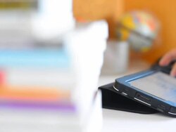 Businessman working on Tablet, Dolly shot Stock Footage